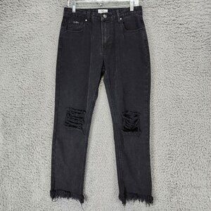 Insane Gene Jeans Womens 26 Black Stretch Mid Rise Distressed Skinny